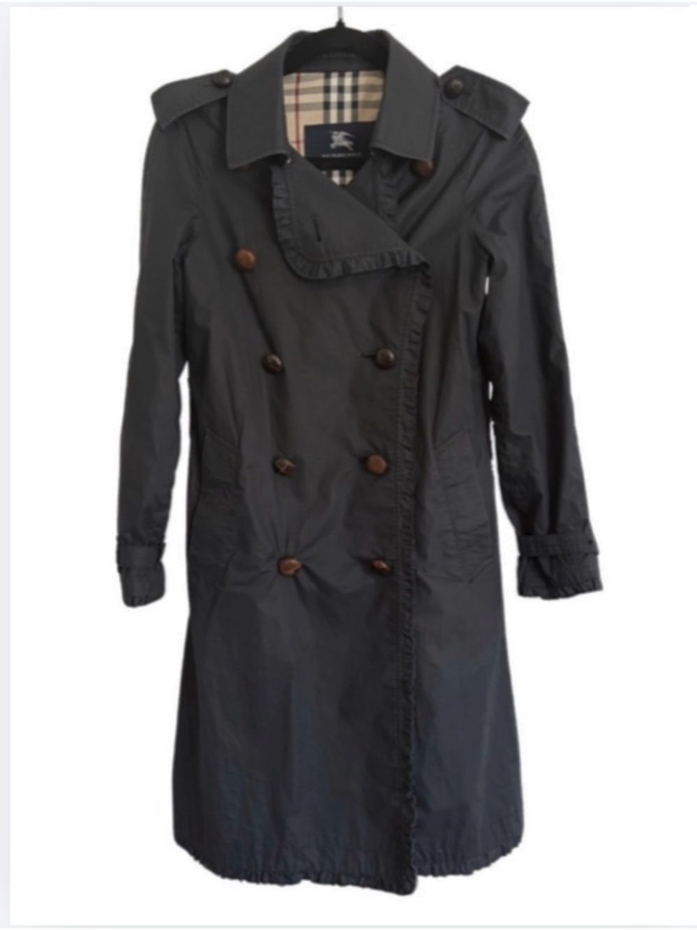 Burberry Black Trench Coat | Classic Nova Check Lining | Size S